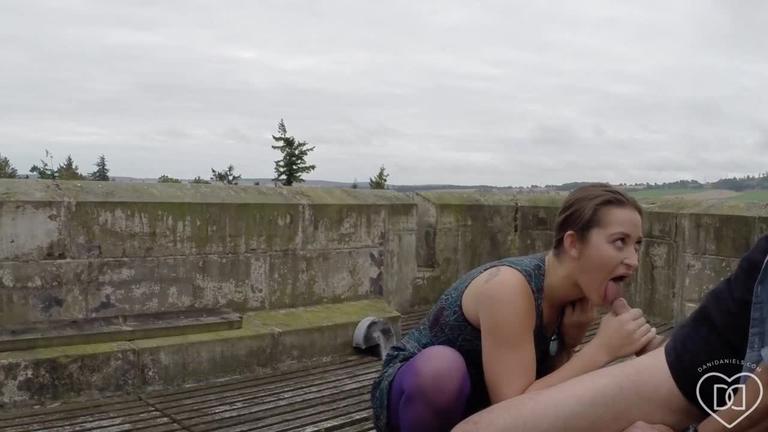 Dani Daniels sucks off a stranger's dick and gets a mouthful of jizz