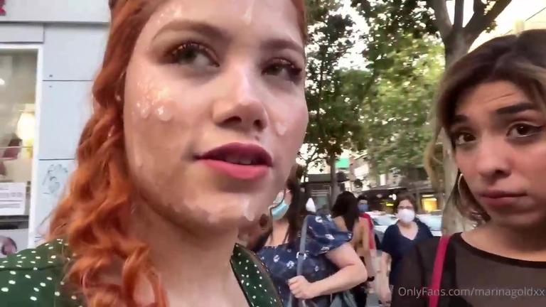 Marina Gold Does Public Cum Walk After A Massive Bukkake