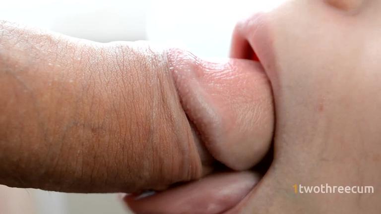 Super close-up ball licking blowjob – sensual, cum in mouth